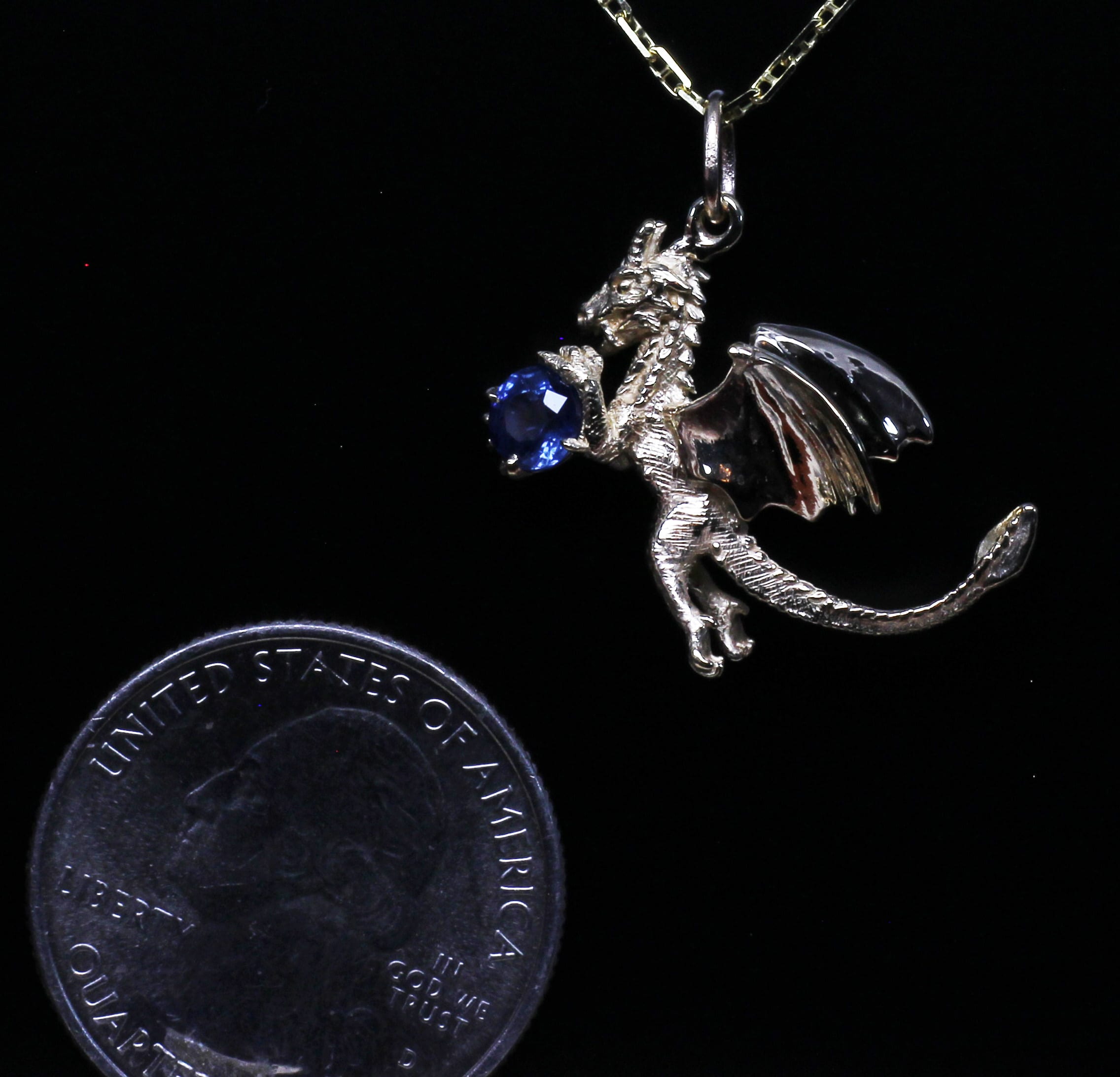 Sapphire Dragon Pendant In 14K Gold - Image 6