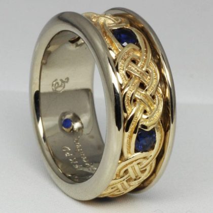 Celtic Two Tone Knot Band with Sapphires 14D and 18K