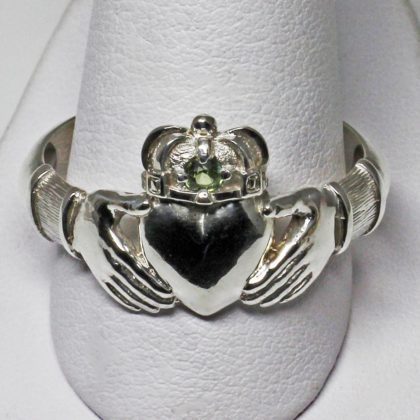 Irish silver Mans Claddagh ring with peridot