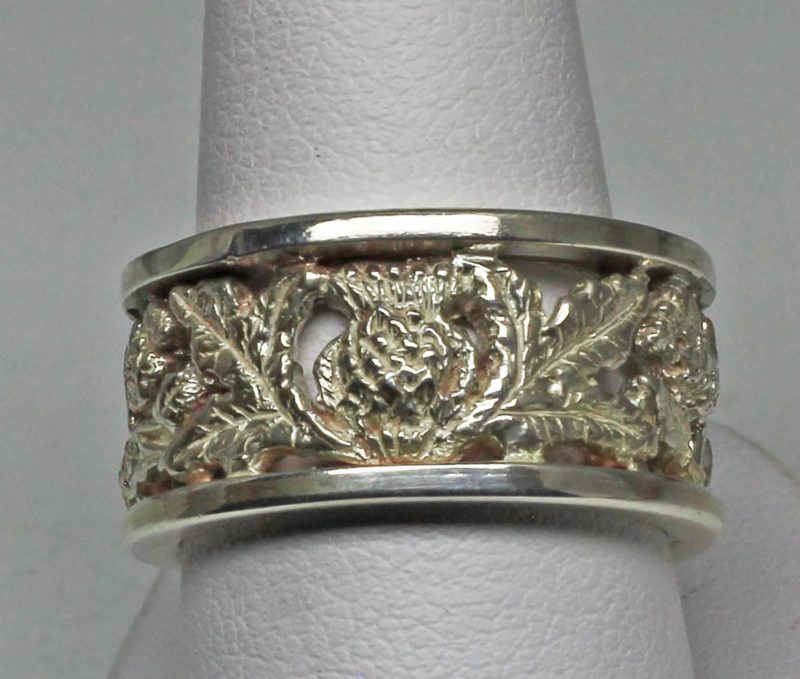 Scottish Thistle Silver Band size 7 3/4by Suzan