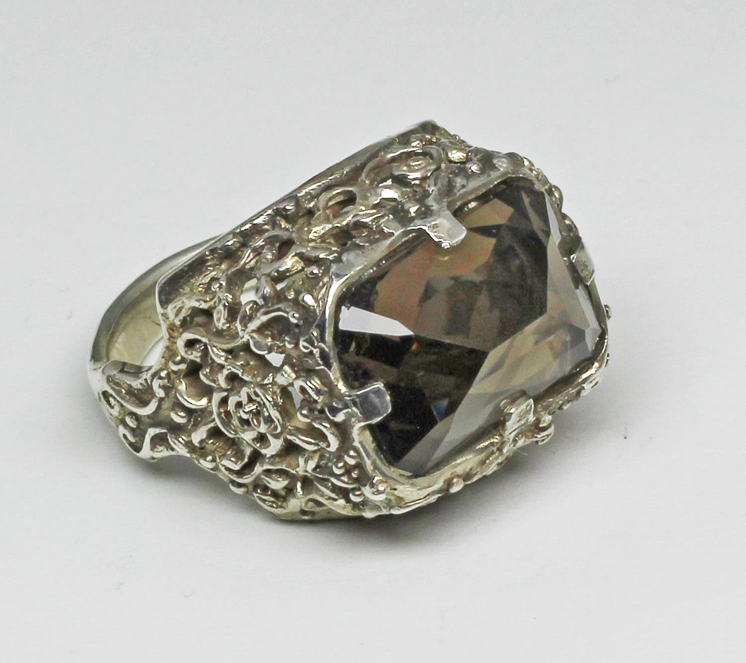 Tudor Bishops Ring faceted smoky quartz in Sterling silver By Suzan Postgate - Image 4