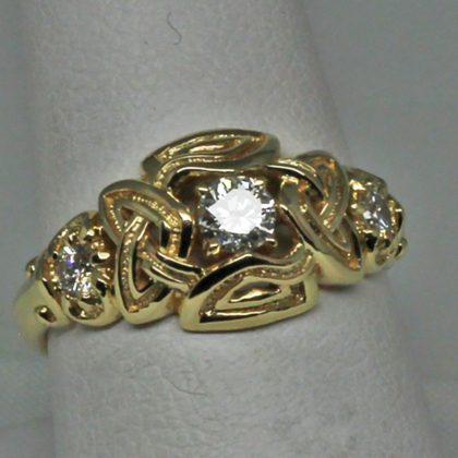 Celtic Three Diamond Knot Ring in 14K gold