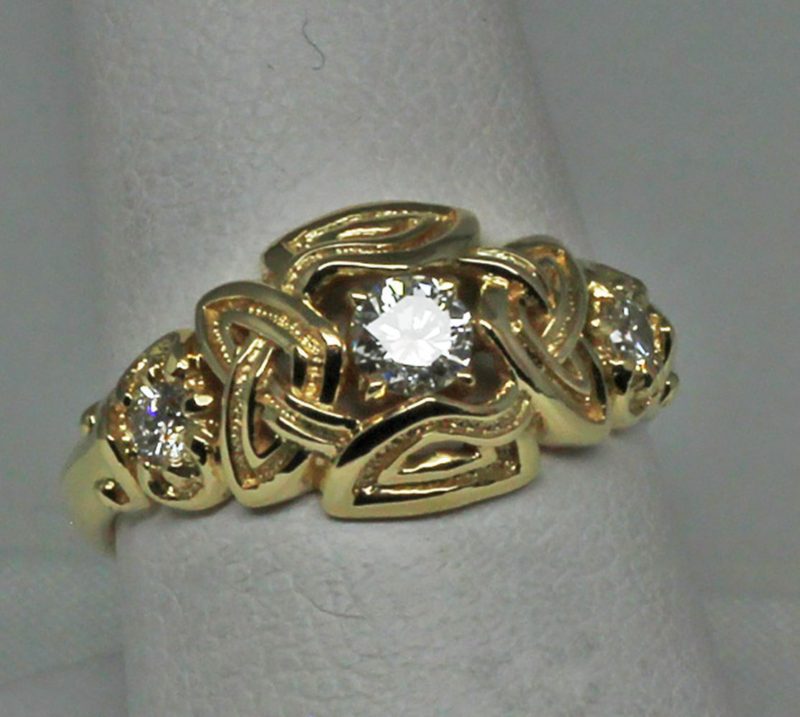 Celtic Three Diamond Knot Ring in 14K gold