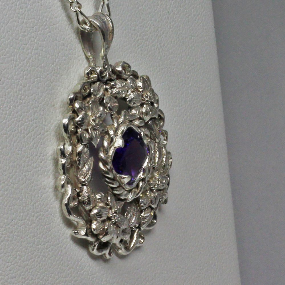 Flower wreath amethyst pendant in sterling silver - Image 4