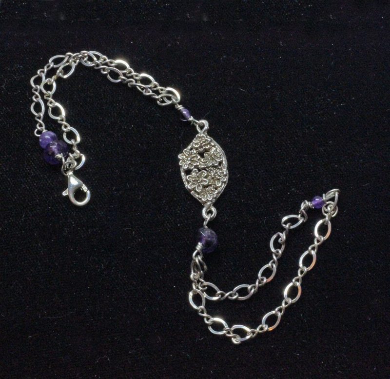 Flowers and amethyst bracelet by Suzan