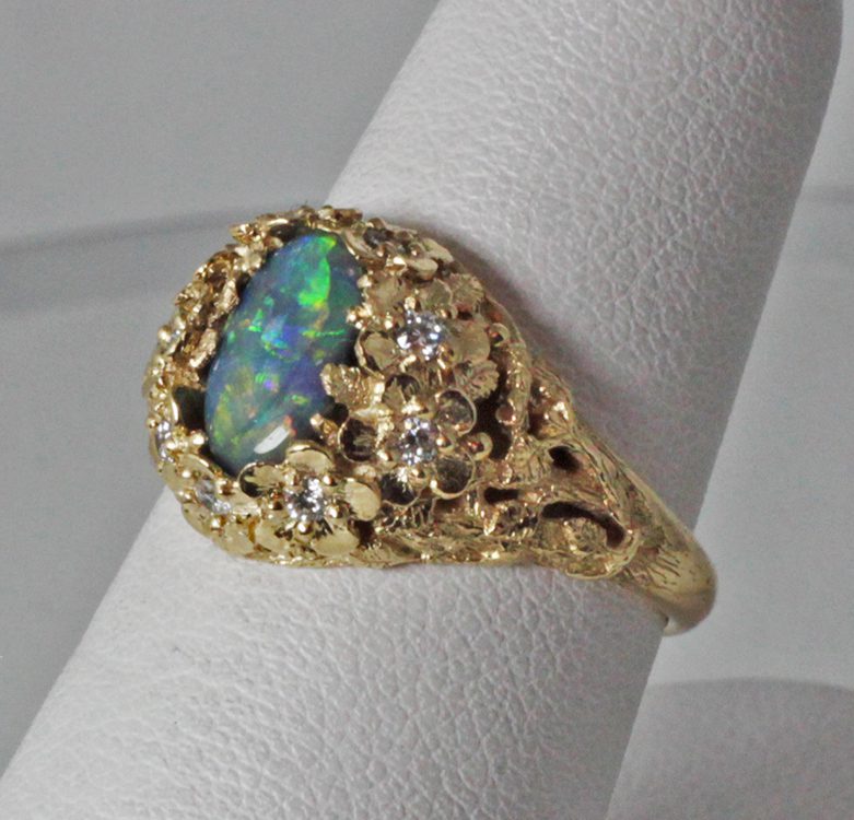 Black Opal Flower Ring - Image 4