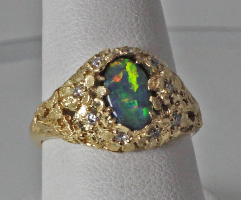 Black Opal Flower Ring 18K size 6