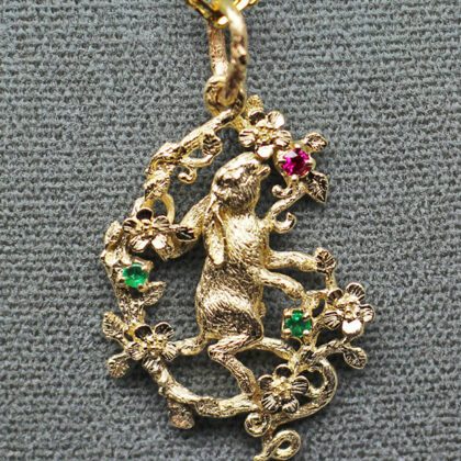 Bunny In Garden Pendant in 14K,