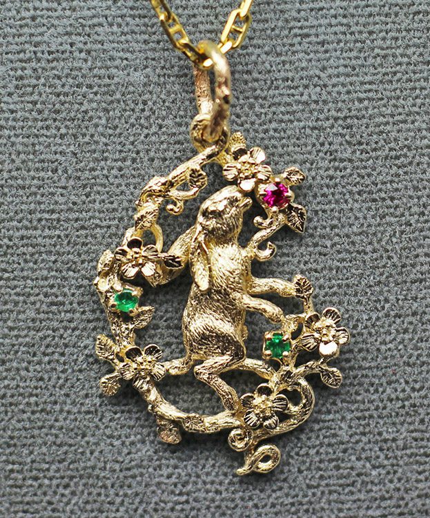 Bunny In Garden Pendant in 14K,