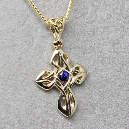 Celtic Gold Sapphire Cross 14K