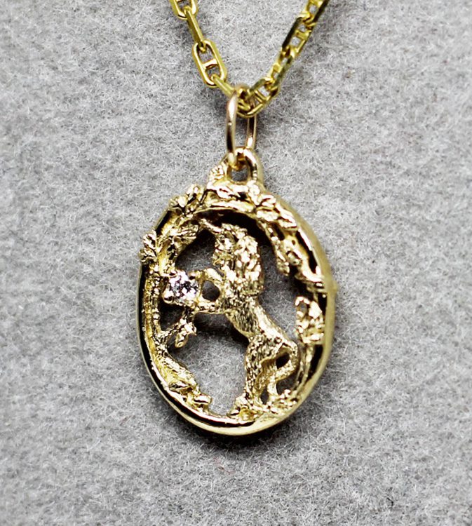 Golden Unicorn 14K diamond pendant