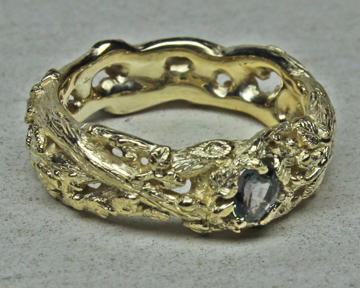 Woodland vine alexandrite band 1n 14K by George Postgate