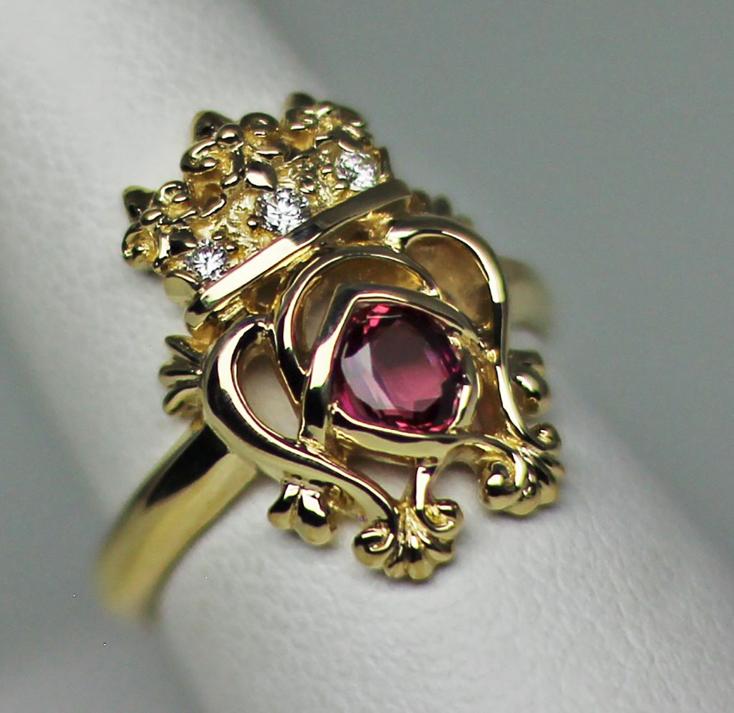 Luckenbooth Ruby 18K ring, and diamonds by George Postgate