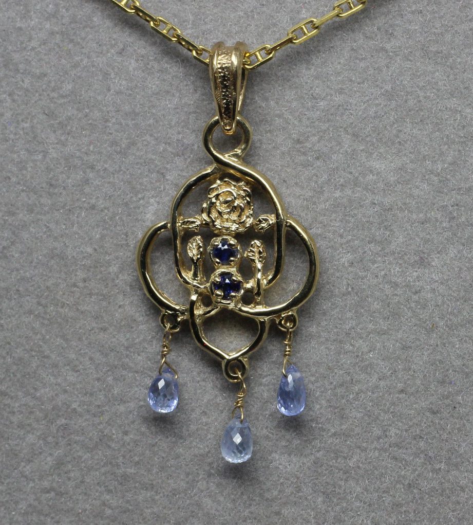 Mackintosh sapphire and topaz pendant in 14k by Suzan - Image 4