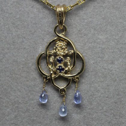 Mackintosh sapphire and topaz pendant,14K, by Suzan
