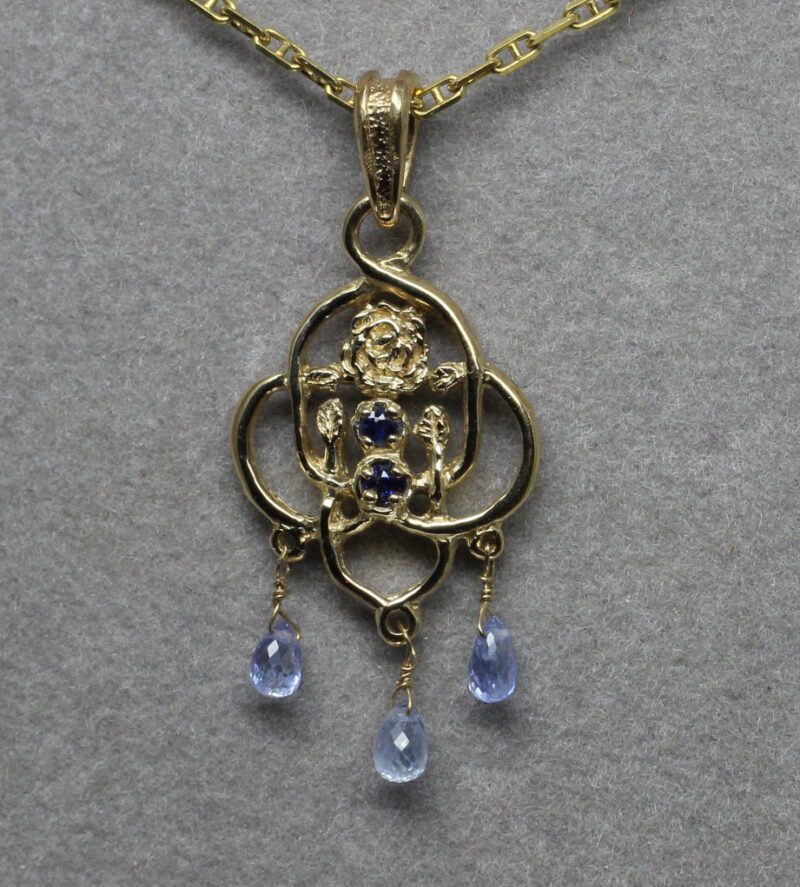 Mackintosh sapphire and topaz pendant,14K, by Suzan