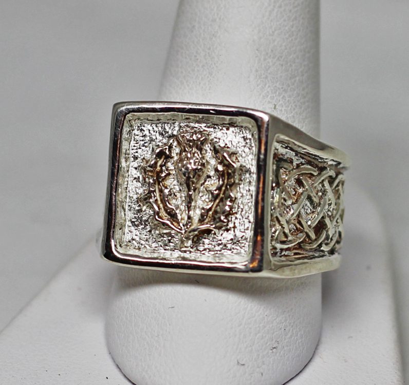 Mans Scottish silver thistle ring