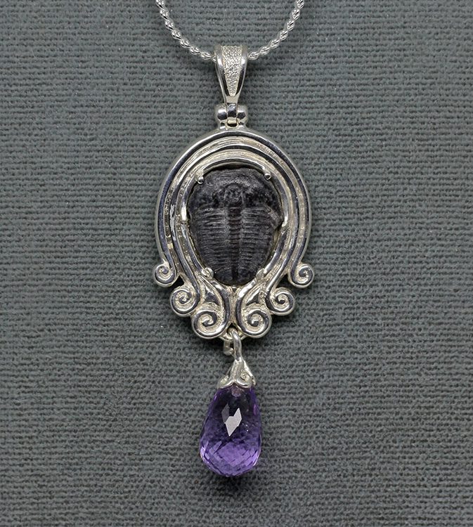 Trilobite silver amethyst pendant